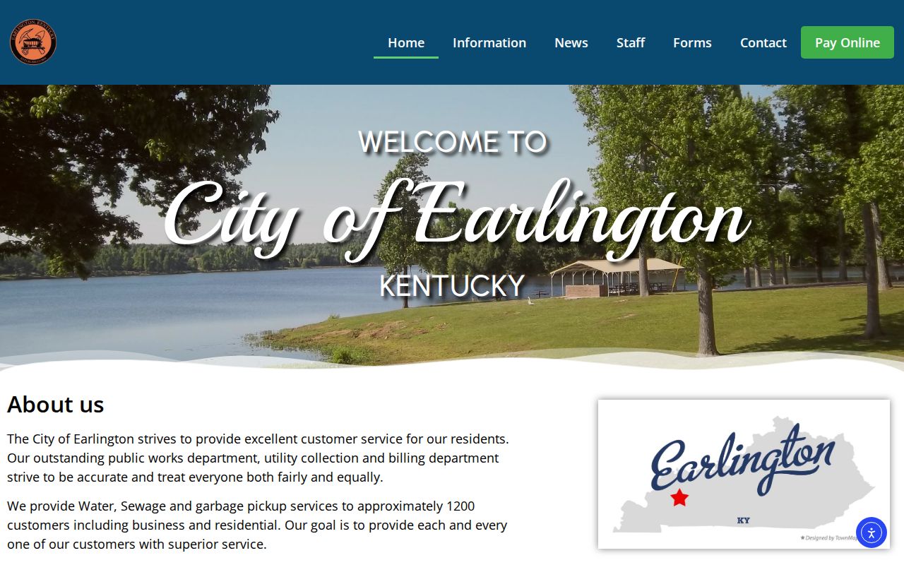Earlington city home page for municipal arrest record contacts
